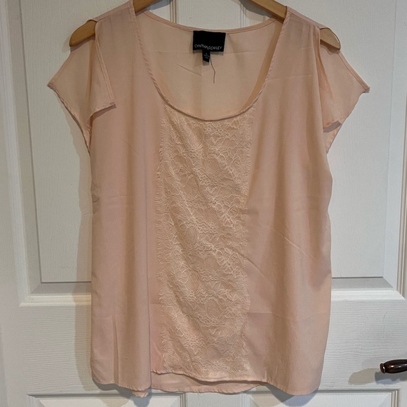 Cynthia Rowley Blush Pink Lace Panel Blouse | Size L - Picture 1 of 3